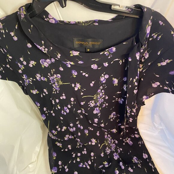 Donna Ricco Navy Blue and Purple Floral Sheath Maxi Dress Size 12 - Picture 3 of 5